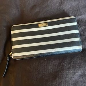 Kate Spade wallet, large, black, and white striped
